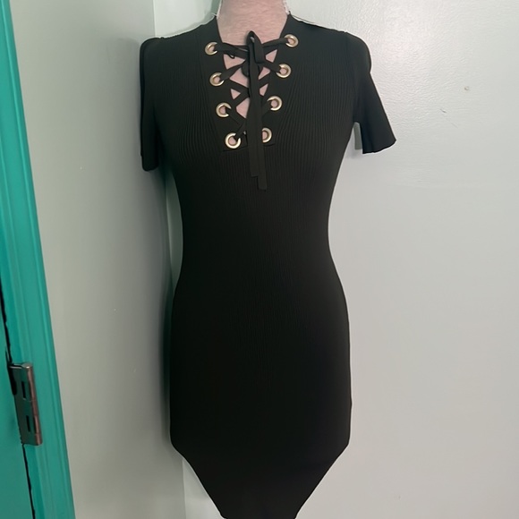 🆕 Michael Kors short sleeve ribbed lace up wiggle stretch dress - Picture 4 of 9